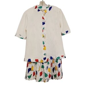 La Chemise | Vintage Multicolored Floral Print Sweater Skirt Set (Size 14)